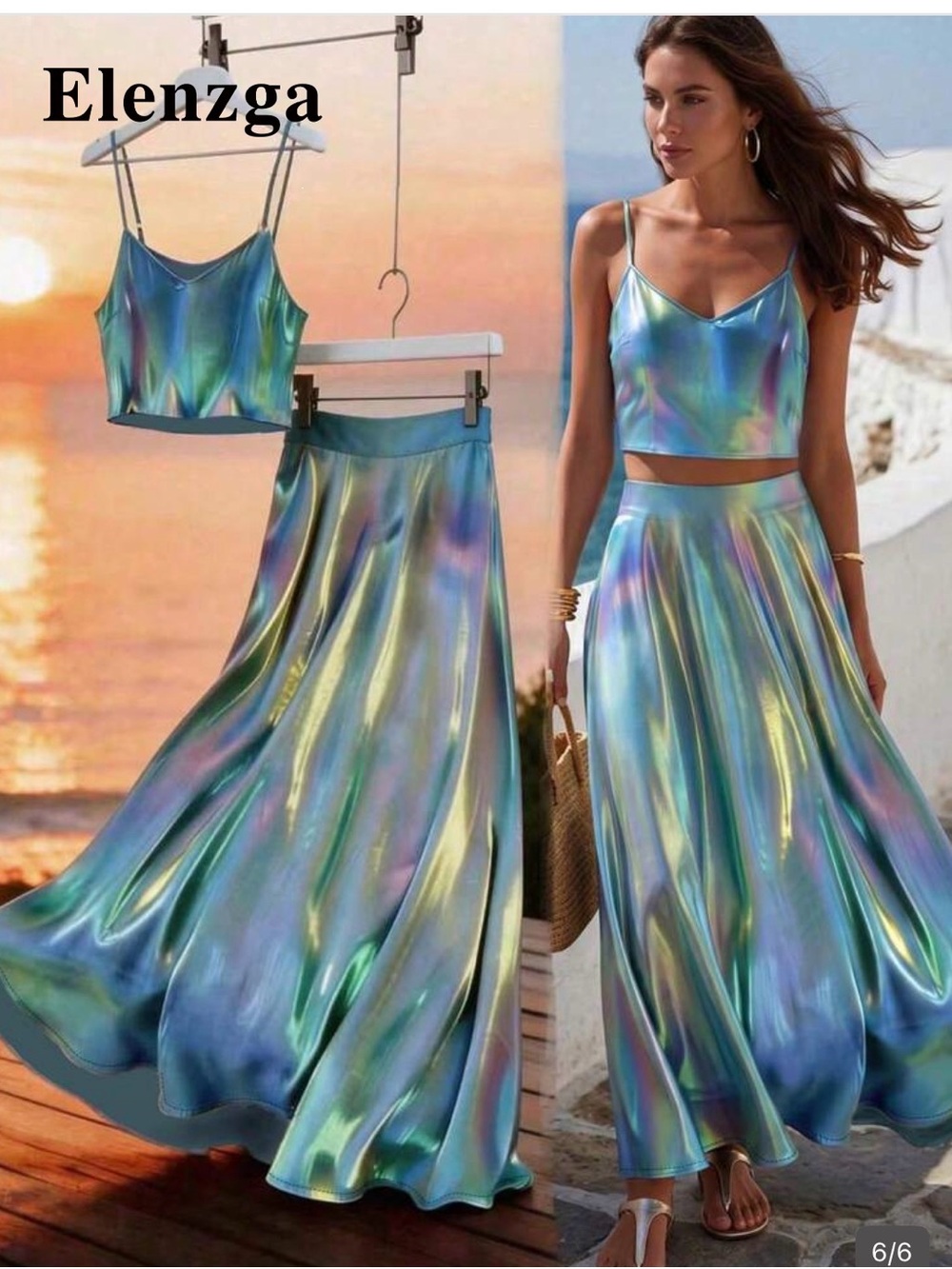 SHEIN Iridescent Green-Blue maxi skirt and crop cami set 🧜♀️